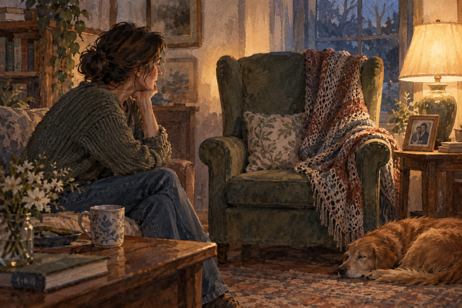 An empty chair and the domestic space around a memory.