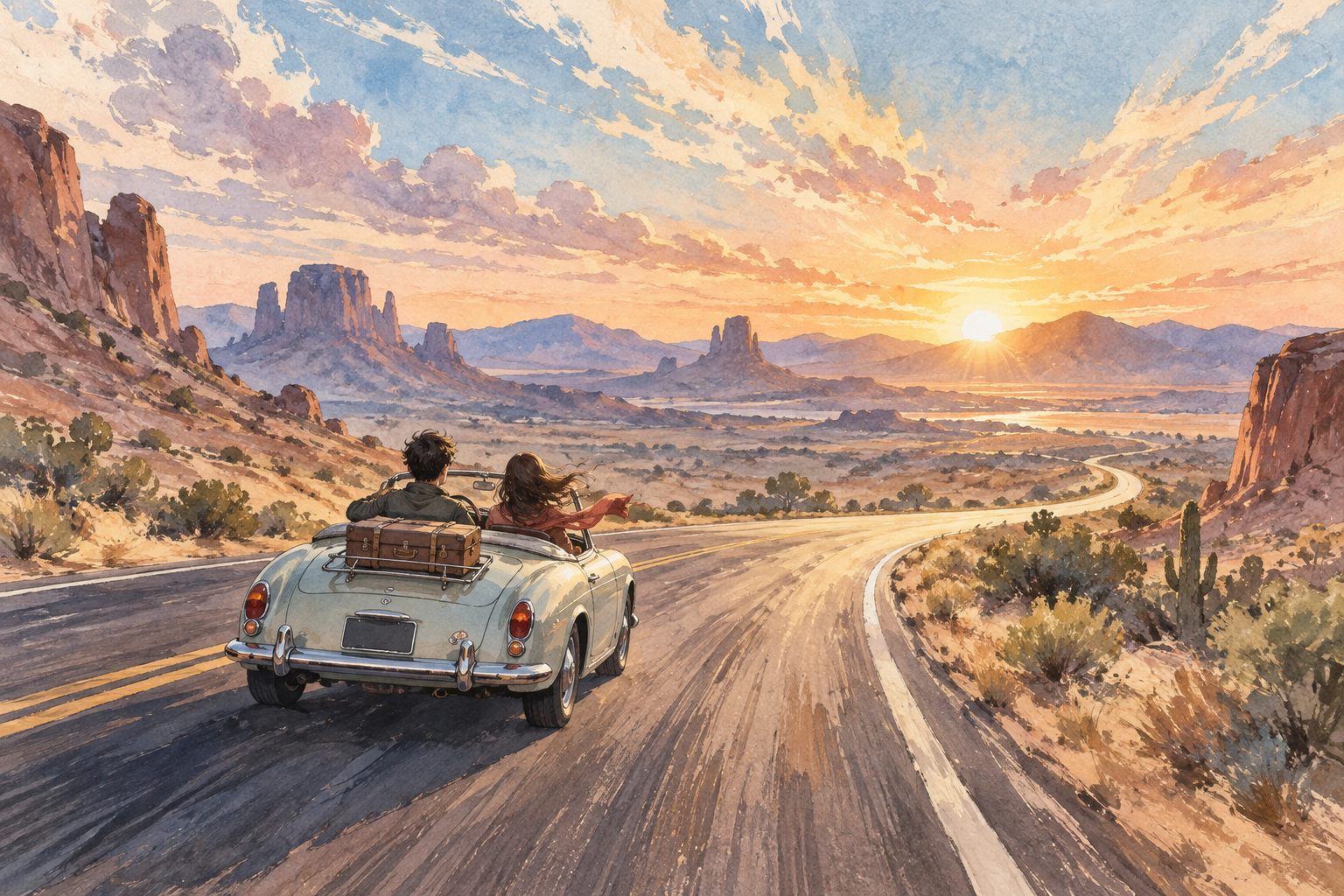 Beyond the receding city, the horizon opens up.