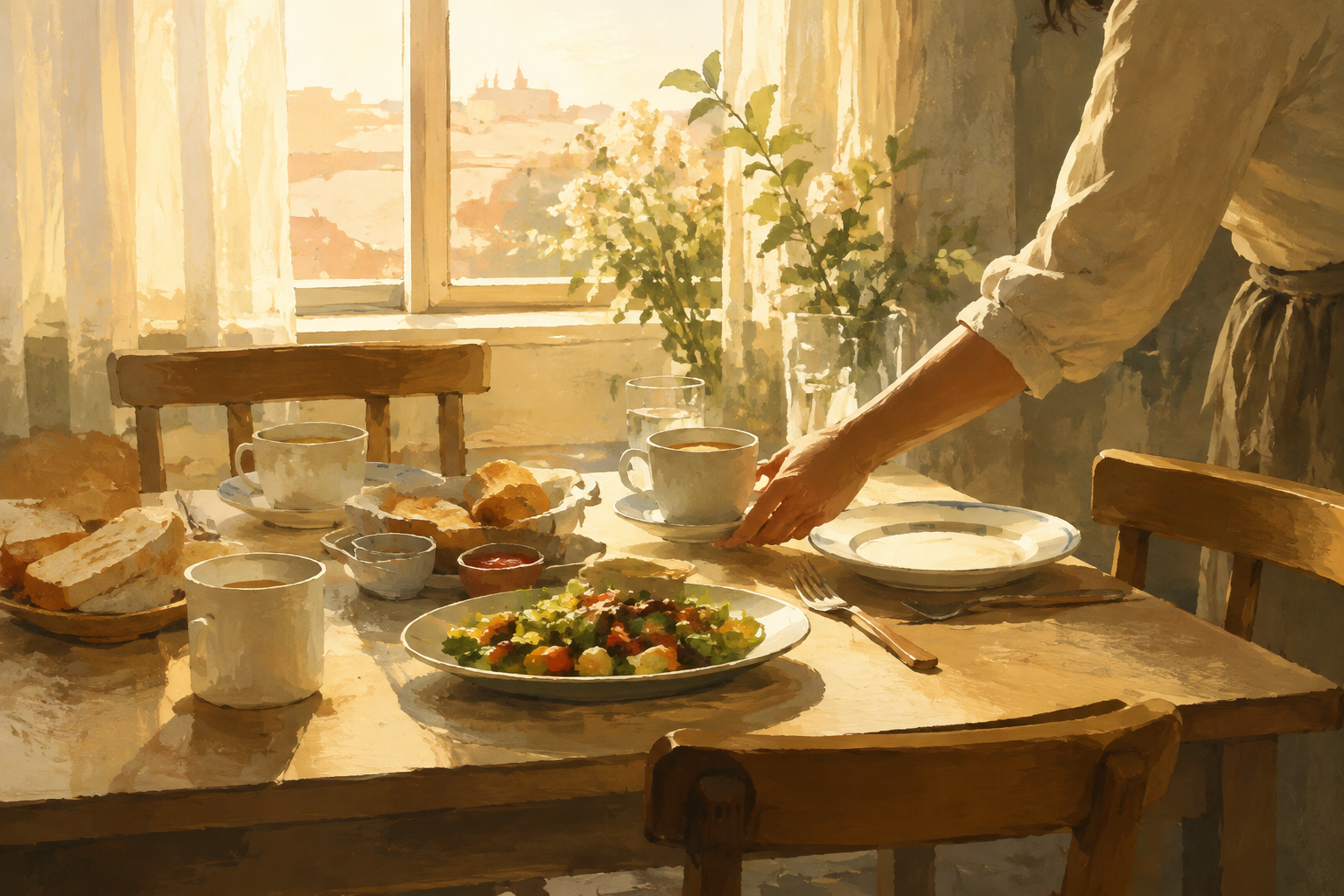 Knowing that there will be a morning when they sit across from each other again.