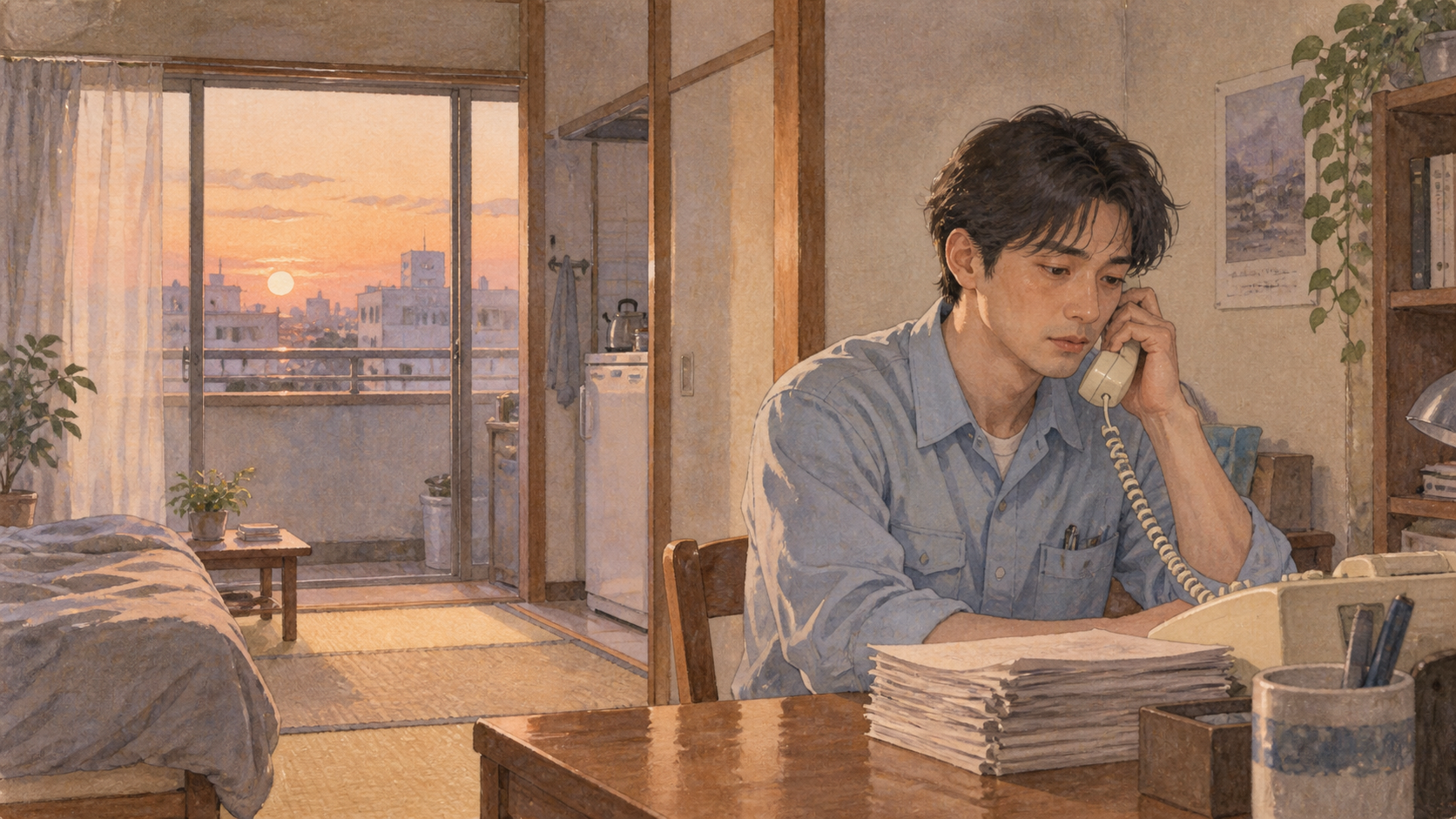 An interrupted working day leaves affection on the other end of a phone call.