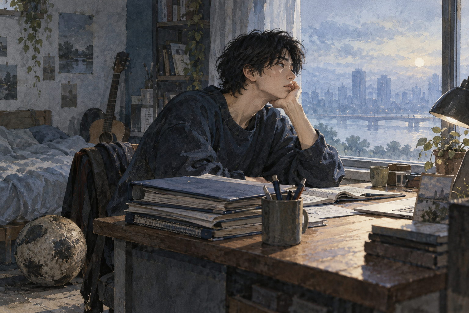 A person pauses at a desk surrounded by the demands of an ordinary day.