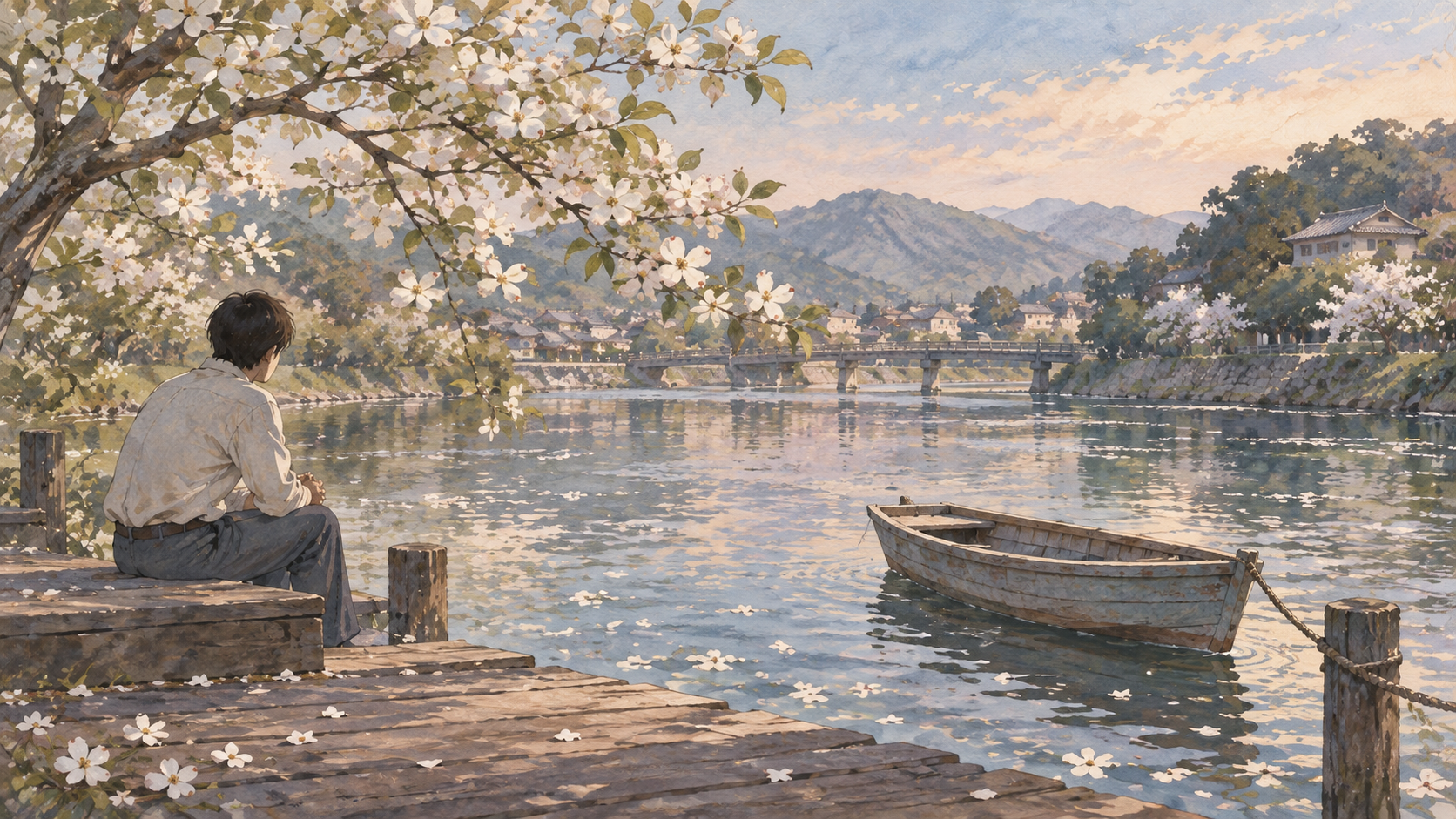 An empty boat gives the wish to travel together an uncertain shape.