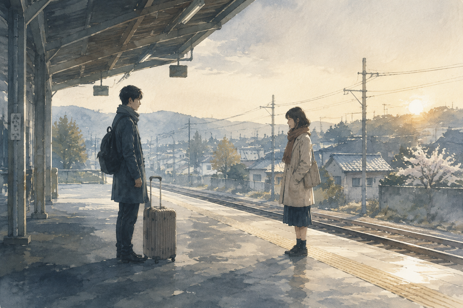 An imagined station farewell, where a familiar place suddenly holds an unfamiliar separation.