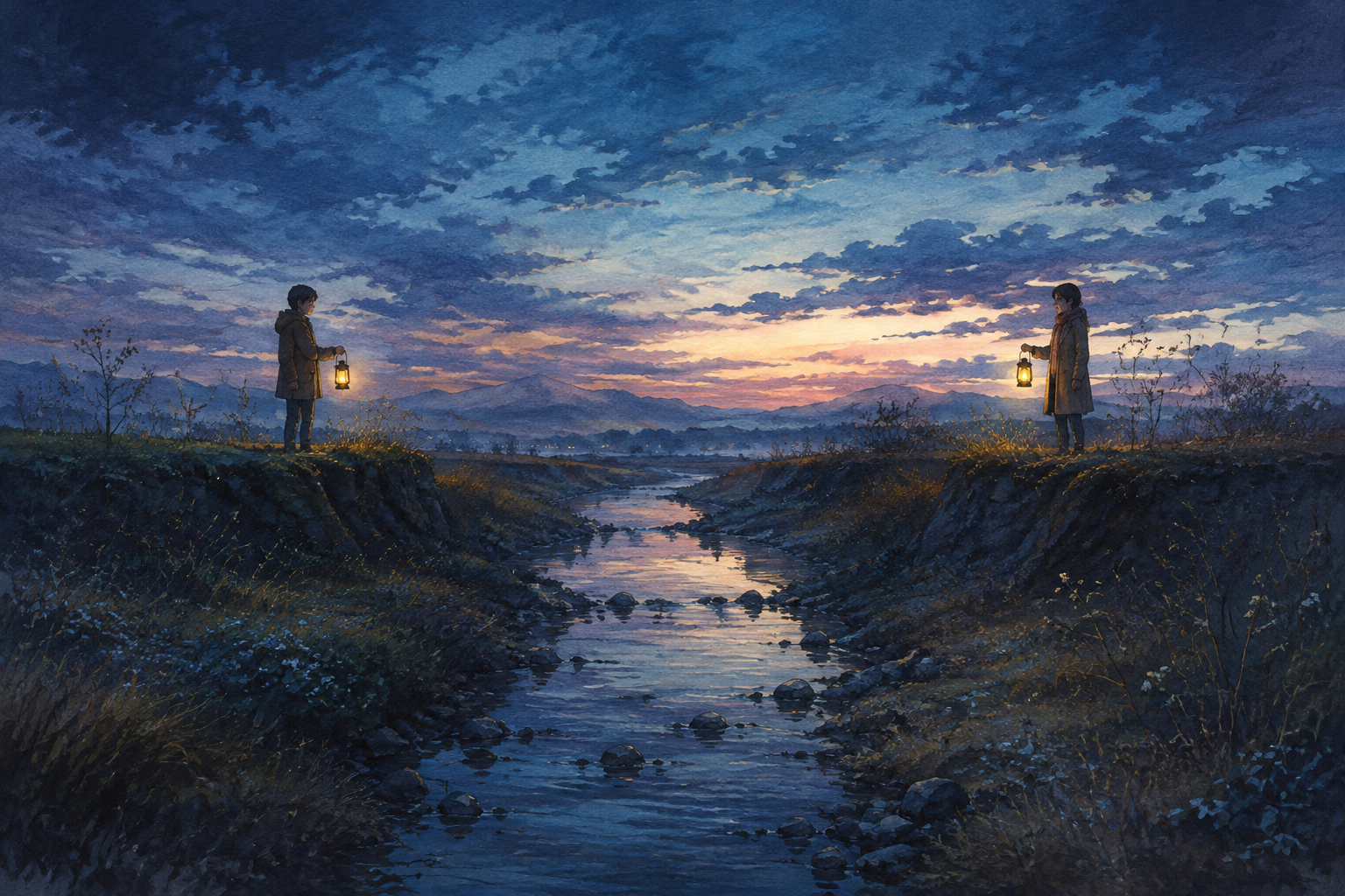 Even when gazing at the same scenery, their positions remain different.