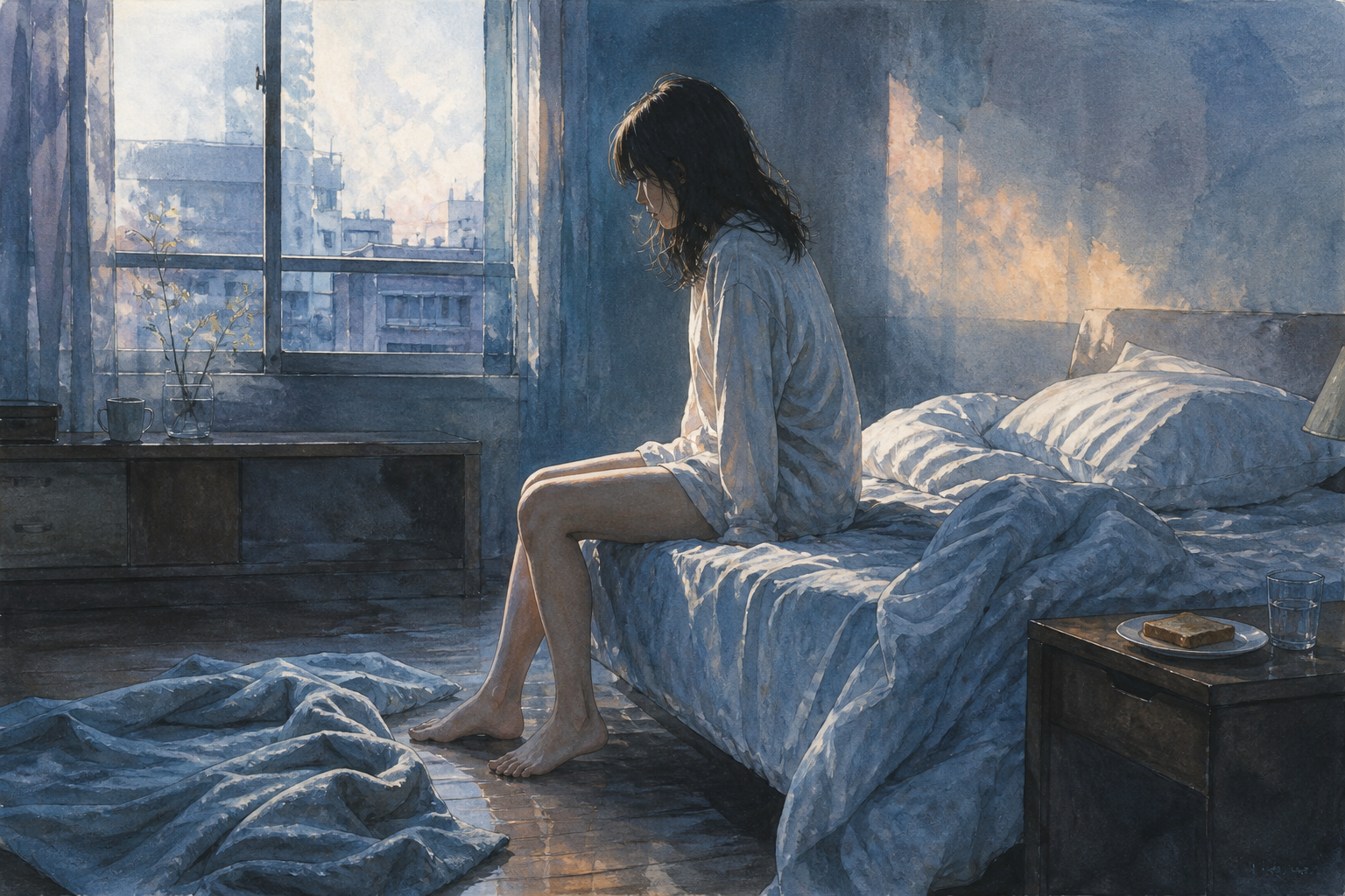 The warmth that had grown familiar slips out from beneath the kicked-off blanket.