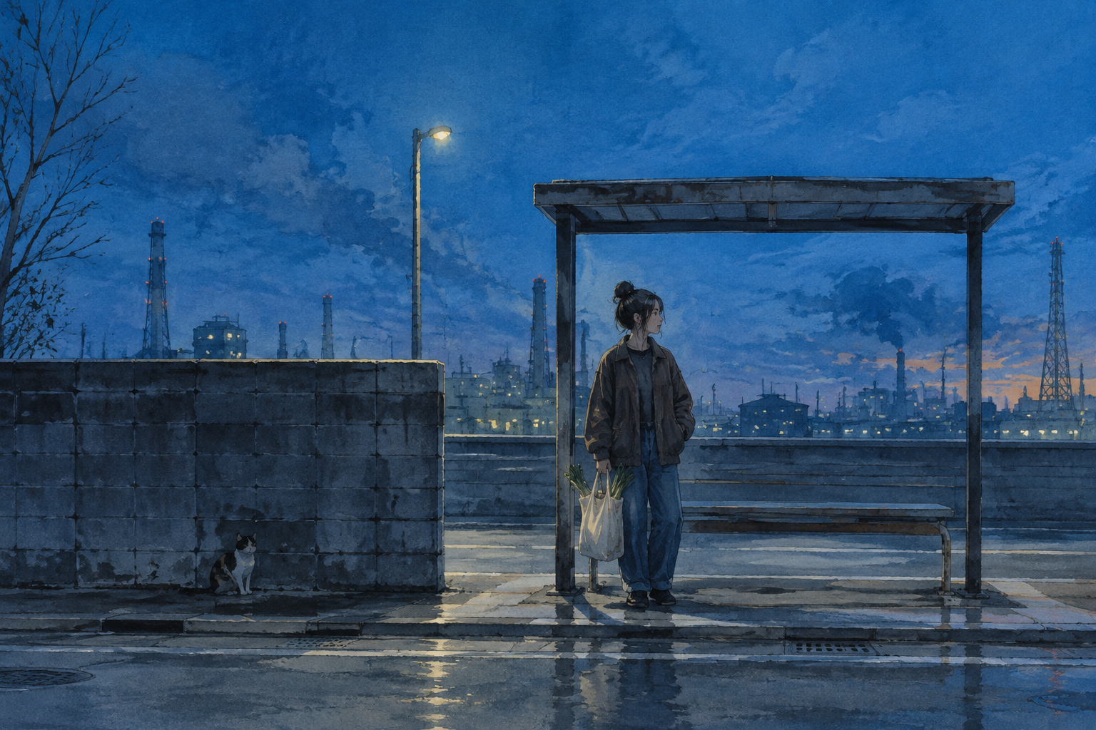 Standing at an unfamiliar bus stop, even a familiar day takes on a different look.