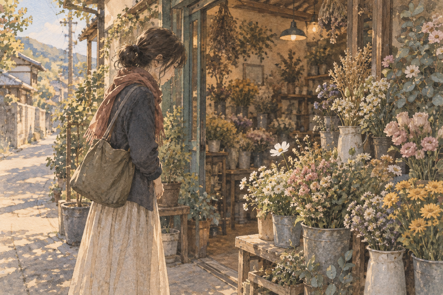 An imagined moment of noticing one flower among many.