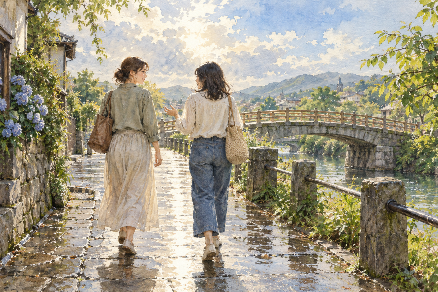 An imagined walk with company: moving forward and attending to another person can happen together.