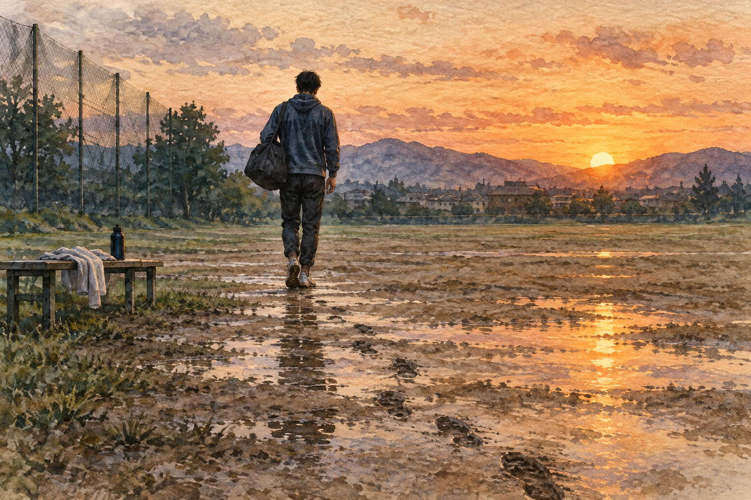 An imagined walk away from the field, with a day's effort continuing beyond the result.