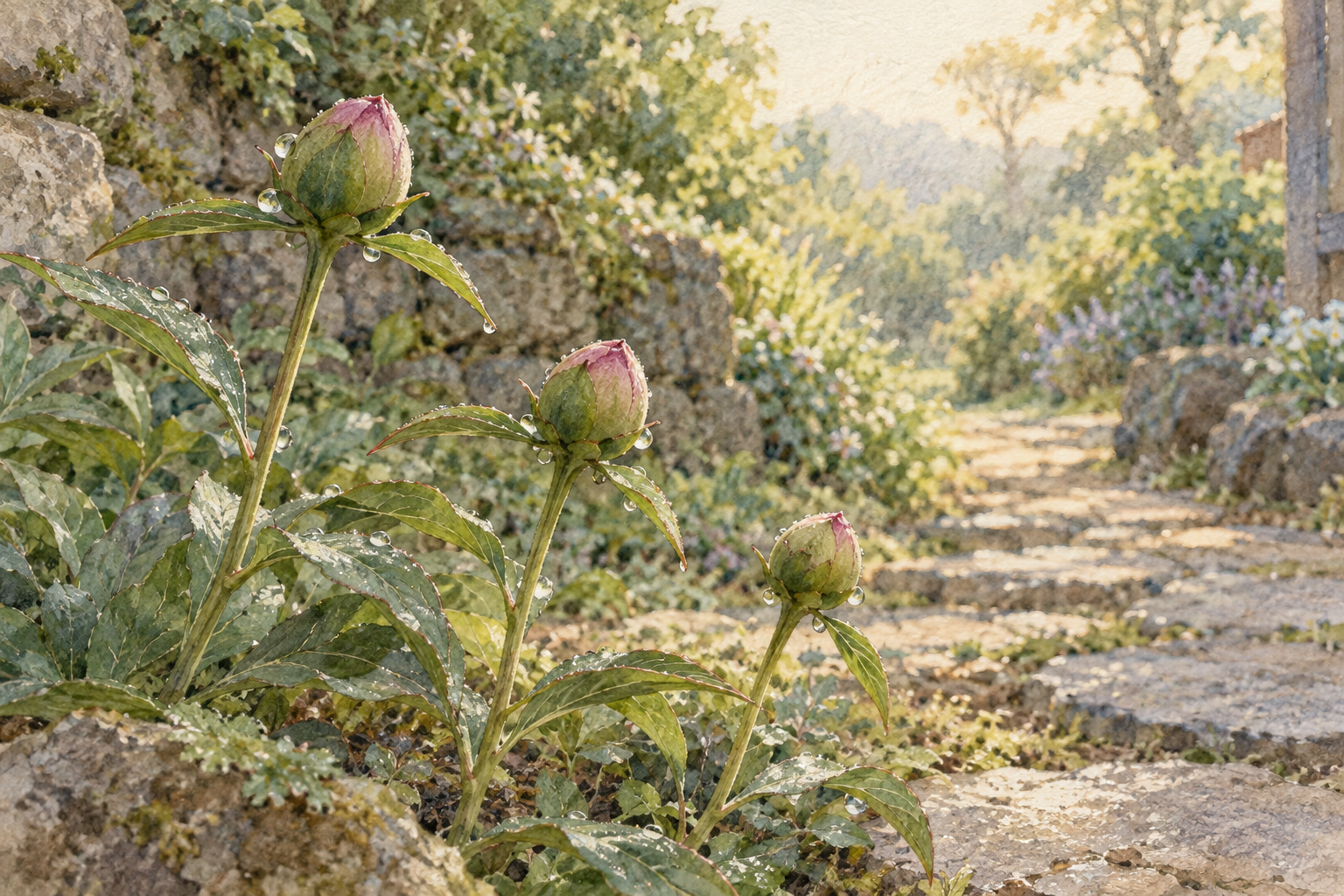 Imagined buds at different stages, with no single moment presented as the correct one.