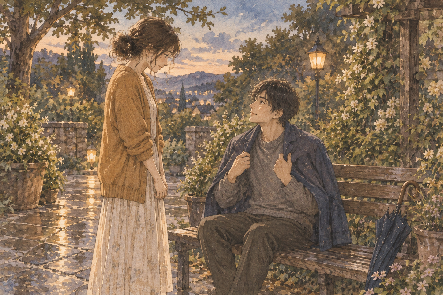 An imagined pause on a bench: accepting a coat instead of always being the person who gives one.